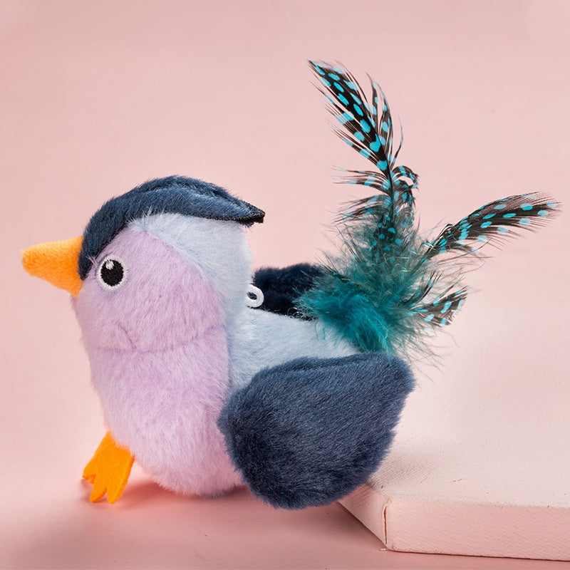 Interactive Plush Lifelike Chirping Bird Cat Toy -  - Purple Gray