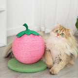 Pink Strawberry And Green Base Fun Fruit Shaped Sisal Cat Scratcher Ball