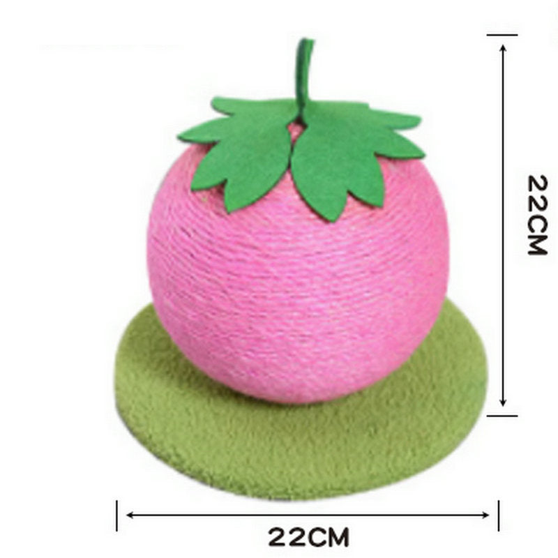 Pink Strawberry And Green Base Fun Fruit Shaped Sisal Cat Scratcher Ball