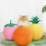 Yellow Pineapple and Green Base Fun Fruit Shaped Sisal Cat Scratcher Ball