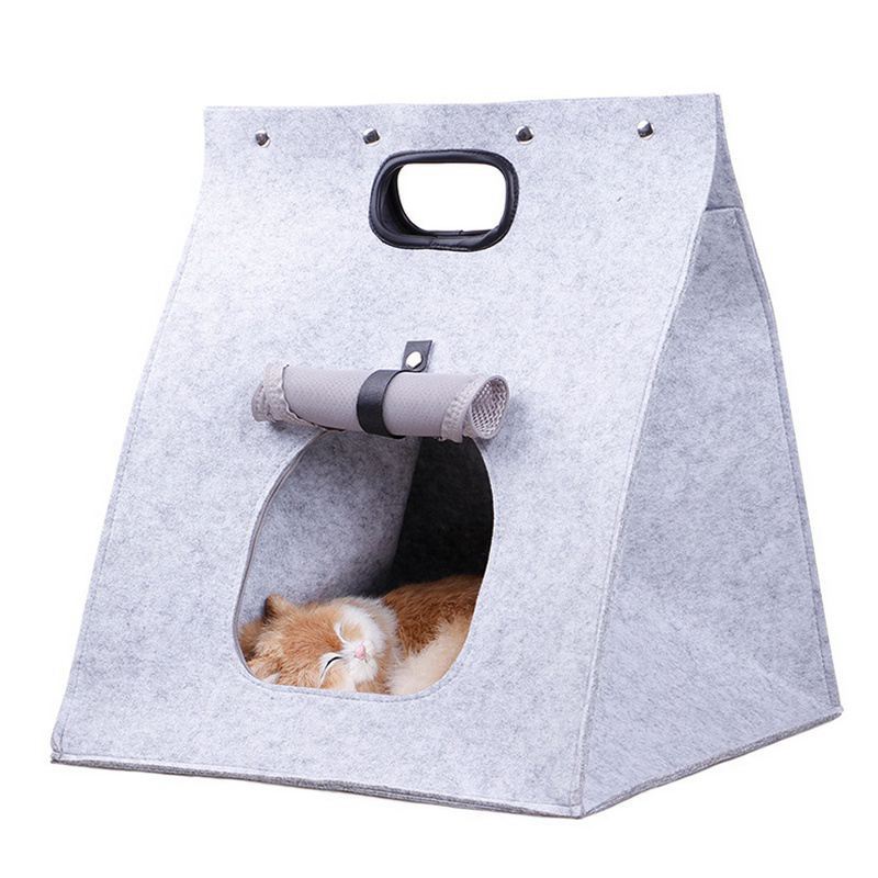 Grey Cozy A-Frame Felt Pet Teepee
