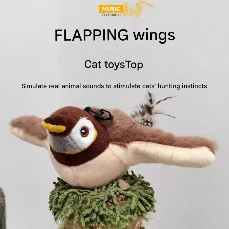 Interactive Flapping Wing Bird Toy for Cats & Dogs (Milo Gray Penguin)
