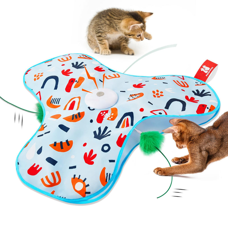 Blue Interactive Cat Toys Rechargeable, Moving Concealed Feathers, Real Mouse Squeaky, Touch Activated Cat Kitten Toy