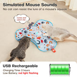 Blue Interactive Cat Toys Rechargeable, Moving Concealed Feathers, Real Mouse Squeaky, Touch Activated Cat Kitten Toy