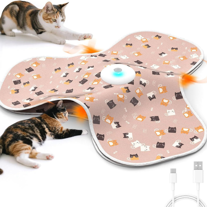 Pink Interactive Cat Toys Rechargeable, Moving Concealed Feathers, Real Mouse Squeaky, Touch Activated Cat Kitten Toy