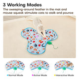 Dark Blue Interactive Cat Toys Rechargeable, Moving Concealed Feathers, Real Mouse Squeaky, Touch Activated Cat Kitten Toy