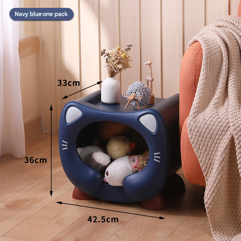 Blue Cute Cat-Themed Stackable Storage Bin