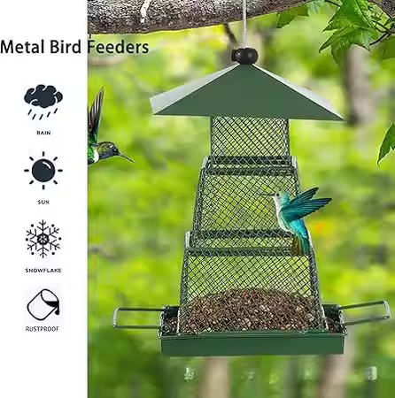 Metal Hanging Bird Feeder 3-Tier Mesh Design Weatherproof Outdoor Wild Bird