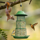 Metal Hanging Bird Feeder 3-Tier Mesh Design Weatherproof Outdoor Wild Bird