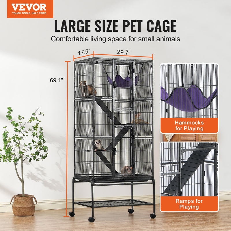VEVOR 69" 4-Tier Metal Rolling Ferret Cage with Tray 3 Ramps
