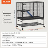 VEVOR 39" 2-Tier Metal Rolling Ferret Cage with Tray and Ramp