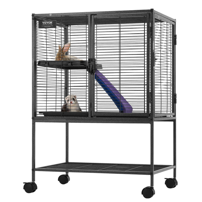 VEVOR 34" 2-Tier Metal Rolling Ferret Cage with Tray and Ramp